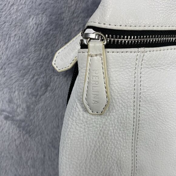 Perlina New York Backpack Purse White Beige Leather Adjustable Strap Gold Tone - Picture 3 of 15